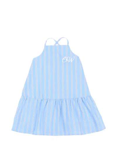 Off-white Babies' Logo-embroidered Striped Dress In Blue