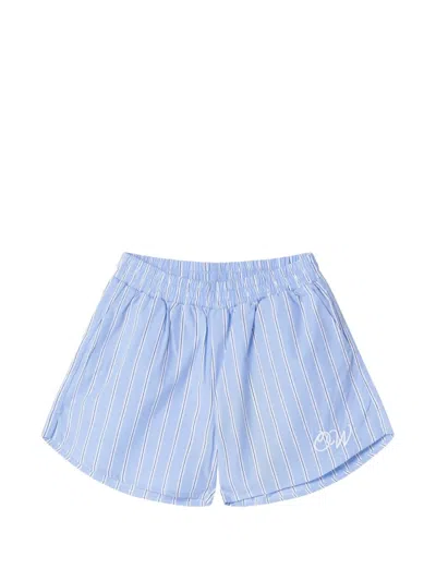 Off-white Kids' Logo-embroidered Striped Shorts In Blue