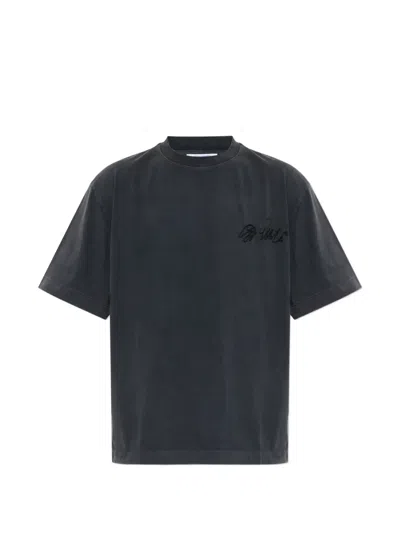 Off-white Logo-embroidered T-shirt In Black