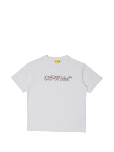 Off-white Kids' Logo-embroidered T-shirt In White