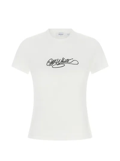 Off-white Logo-embroidered Cotton T-shirt In White
