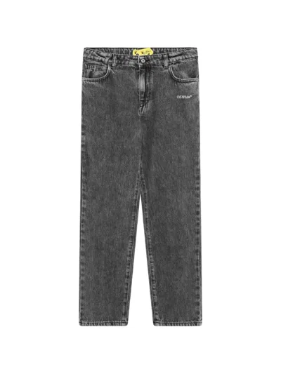 Off-white Kids' Logo-embroidery Jeans In Gray