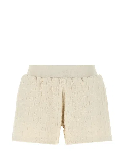 Off-white Terry Shorts Textured Elastic Ribbed Waistband In White