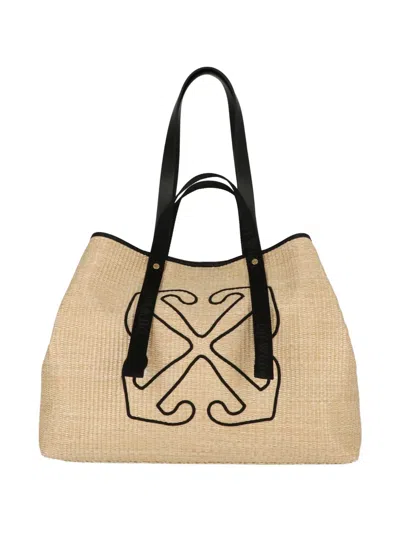 Off-white Logo-motif Woven Tote Bag In Pink