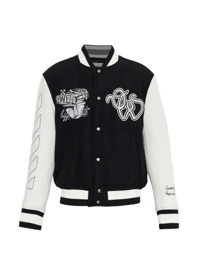 Off-white Logo-patch Panelled Bomber Jacket In Black