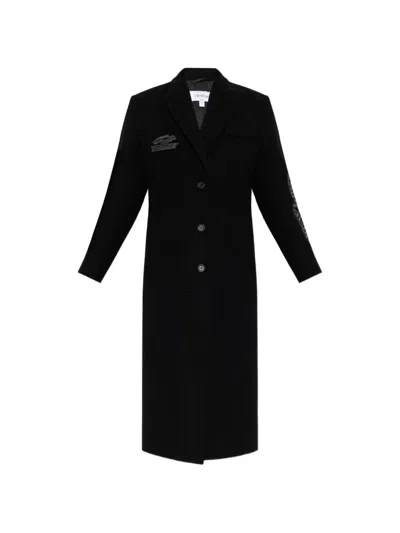 Off-white Logo-patch Single-breasted Coat In Purple