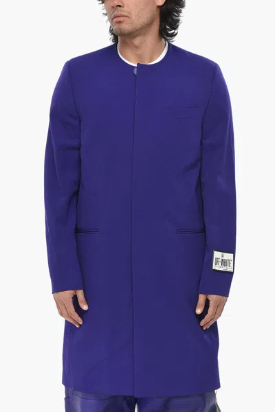 Off-white Logo-patch Single-breasted Coat In Violet