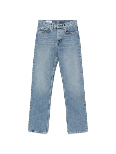 Off-white Logo-patch Straight-leg Jeans In Blue