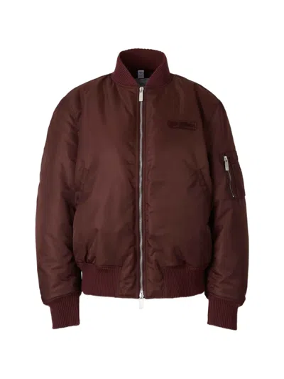 Off-white Logo-patch Zip-up Bomber Jacket In Brown
