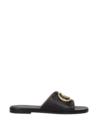 Off-white Logo-plaque Leather Flat Sandals In Black