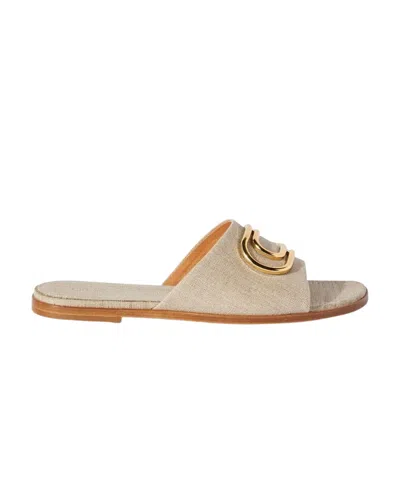 Off-white Logo-plaque Linen Slides In Neutral