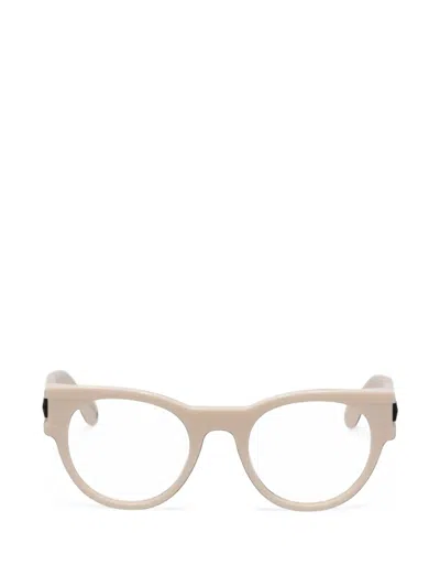Off-white Logo-plaque Round-frame Glasses In Brown