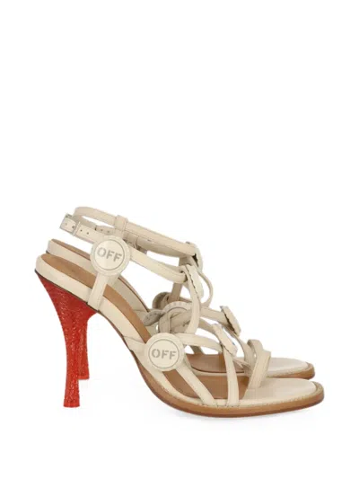 Off-white Logo-plaque Strappy Heeled Sandals In White
