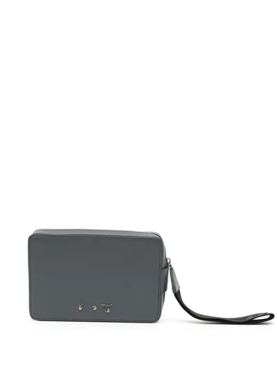 Off-white Logo-plaque Wristlet Clutch Bag In Gray