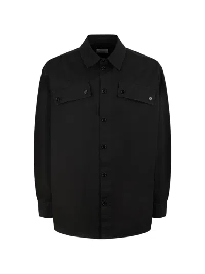 Off-white Black Button-up Shirt With Classic Collar And Structured Silhouette