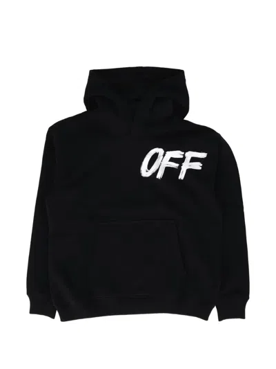 Off-white Kids' Logo-print Cotton Hoodie In Black