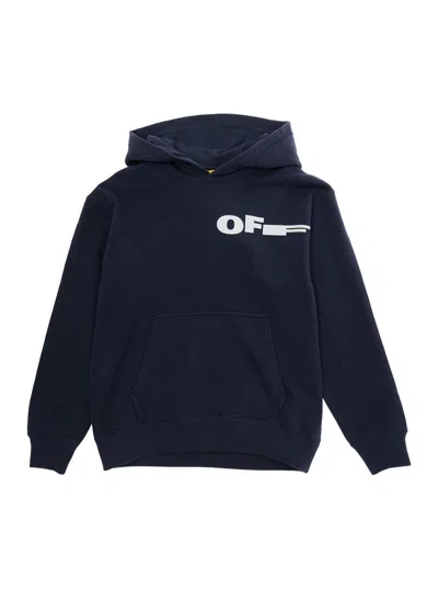 Off-white Kids'  Logo-print Cotton Hoodie In Navy