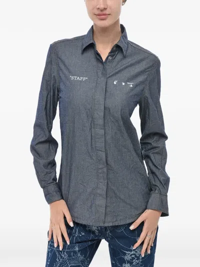 Off-white Logo-print Cotton Shirt In Gray