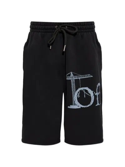 Off-white Logo-print Cotton Shorts In Black