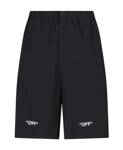 Off-white Logo-print Cotton Shorts In Black