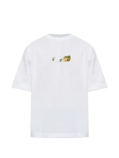 Off-white Spices Arrow Cotton T-shirt With Artistic Logo Prints In White