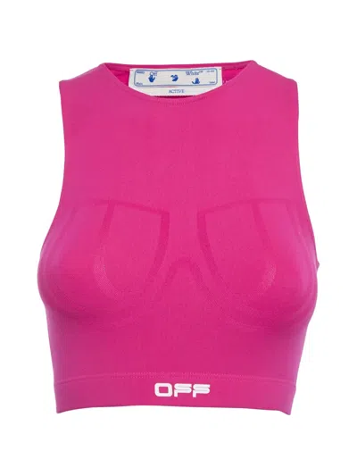 Pre-owned Off-white Logo-print Crop Top In Pink