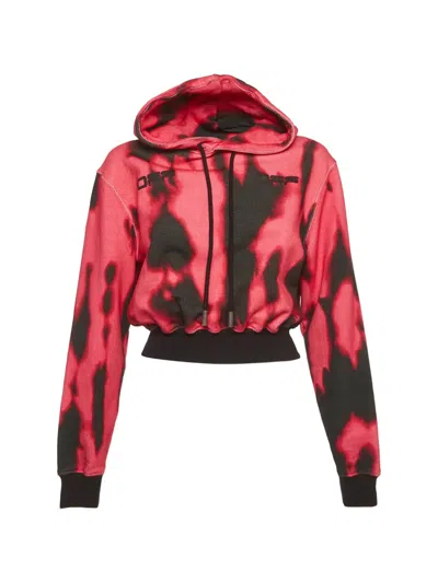 Pre-owned Off-white Logo-print Cropped Hoodie In Red
