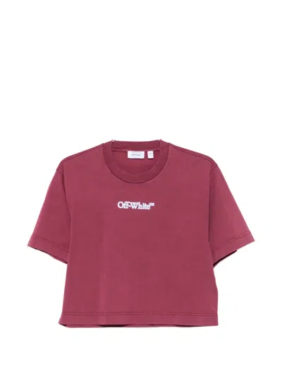 Off-white Logo-print Cropped T-shirt In Burgundy