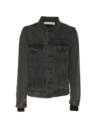 Pre-owned Off-white Logo-print Denim Jacket In Gray