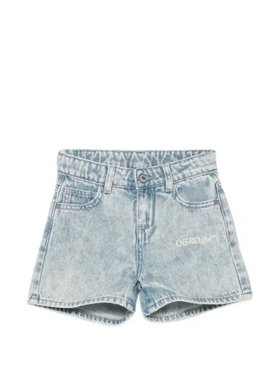 Off-white Off White Kids Bookish Denim Short In Blue