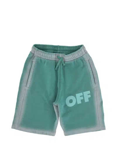 Off-white Kids' Logo-print Drawstring Casual Shorts In Green