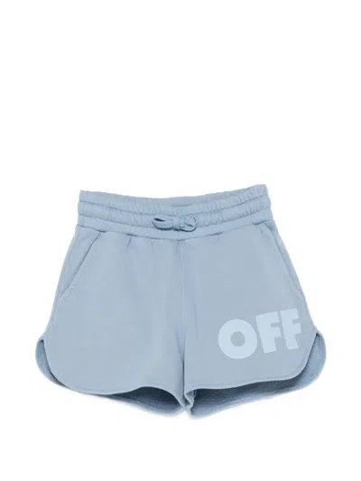 Off-white Kids' Logo-print Drawstring Shorts In Blue