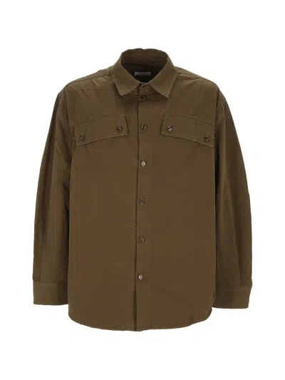 Off-white Logo-print Flap-pocket Shirt In Brown