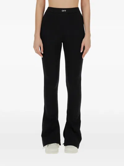 Off-white Logo-print Flared Trousers In Black
