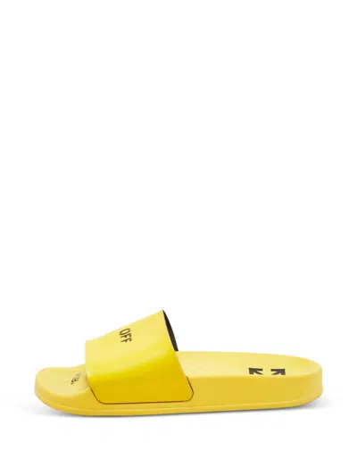 Pre-owned Off-white Logo-print Flat Sandals In Yellow