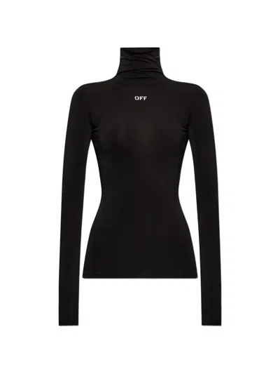 Off-white Logo-embroidered Jersey Turtleneck Sweater In Black