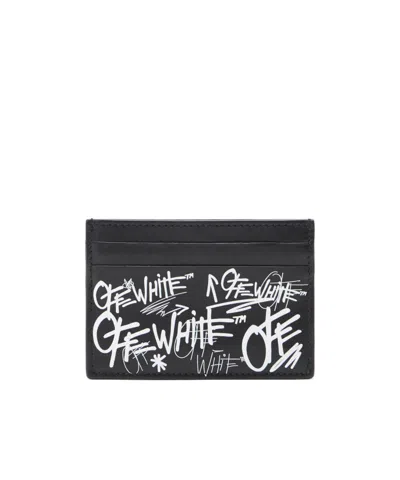 Off-white Logo-print Leather Card Case In Black