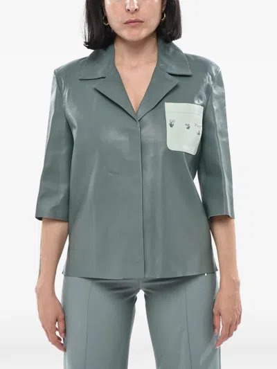 Off-white Logo-print Leather Shirt In Blue