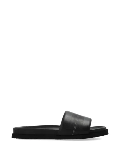 Off-white Logo-print Leather Slides In Black