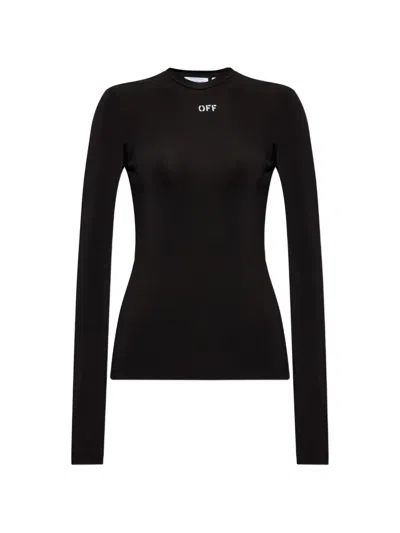 Off-white Logo-print Long-sleeve Top In Black