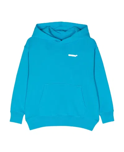 Off-white Kids' Logo-print Organic-cotton Hoodie In Blue