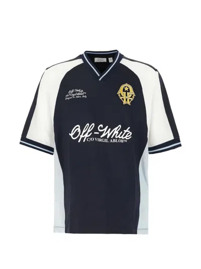Off-white Off White Soccer V-neck Polyester T-shirt In Blue
