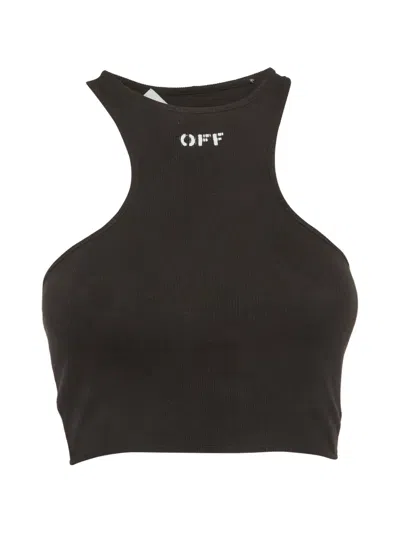 Pre-owned Off-white Logo-print Racer-back Tank Top In Black