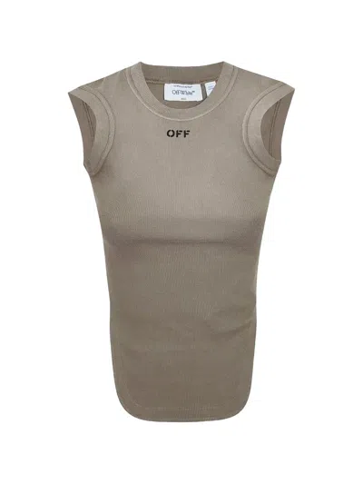 Off-white Logo-print Ribbed Tank Top In Neutral