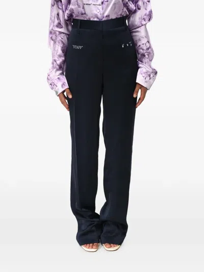 Off-white Logo-print Satin Trousers In Blue