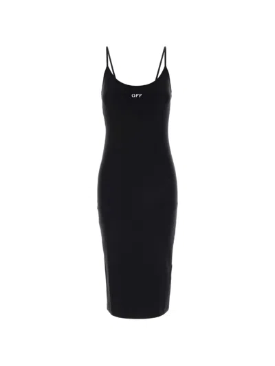 Off-white Logo-print Spaghetti-strap Midi Dress In Black