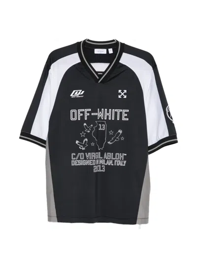 Off-white Eagle Team Soccer V-neck Short Sleeve Top In Black