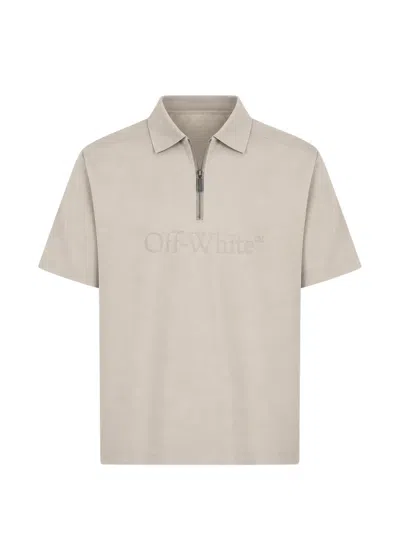 Off-white Logo-print Zip Polo Shirt In Brown