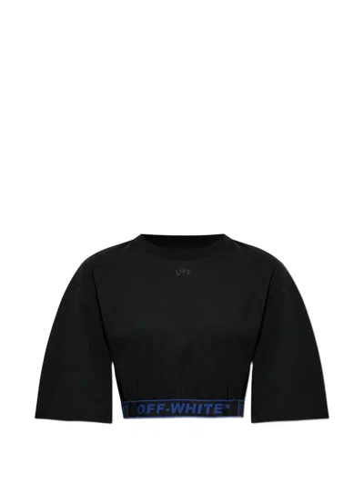 Off-white Logo-tape Cropped T-shirt In Black