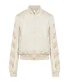 Off-white Lace-insert Satin Bomber Jacket In Neutral